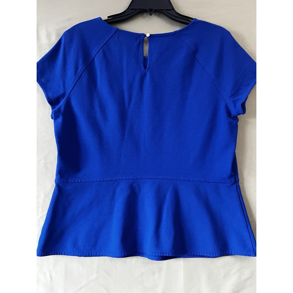 Liz Claiborne Peplum Top - Blue Short Sleeve Career Blouse - Large - Picture 5 of 11